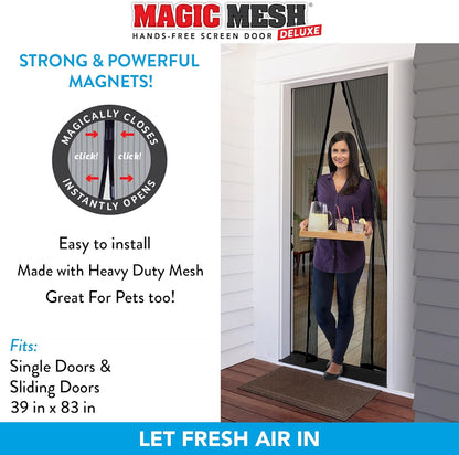 Magic Mesh Deluxe, Black | Magnetic Screen Door, Heavy Duty, Magnetic Closure, Door Net, Patio Screen, Sliding Door Screen, Bug Screen for Doorways, Kid & Pet Friendly | Size 39" x 83" (Pack of 1)