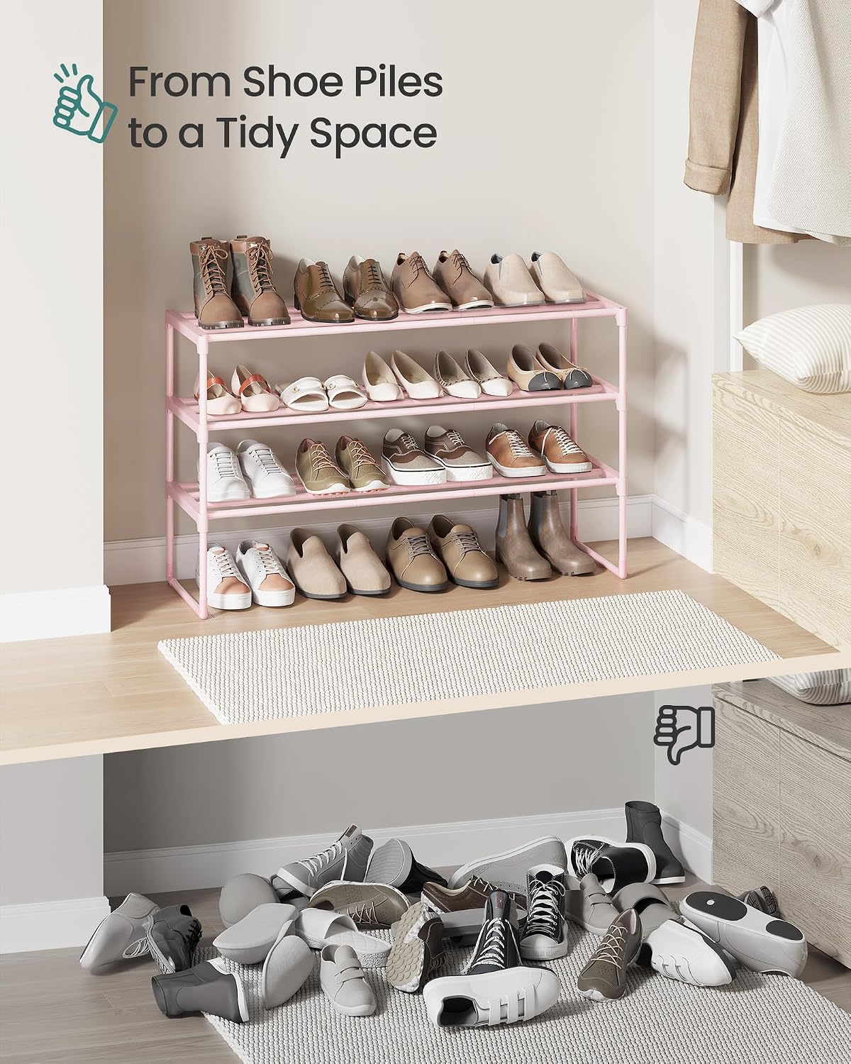 SONGMICS Shoe Rack, 6-Tier Shoe Organizer, Metal Storage Shelf, Upright or Upside Down, for 24-30 Pairs, Stackable, for Entryway, 11.8 x 36.2 x 42.7 Inches, Black ULSA306BH01