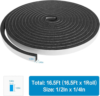 DGSL Foam Insulation Tape, 1/2In x 1/4In x 33Ft Weather Stripping Door Seal Strip for Doors and Windows,Sliding Door,Sound Proof Soundproofing Door Seal,Weatherstrip,Air Conditioning Seal Strip