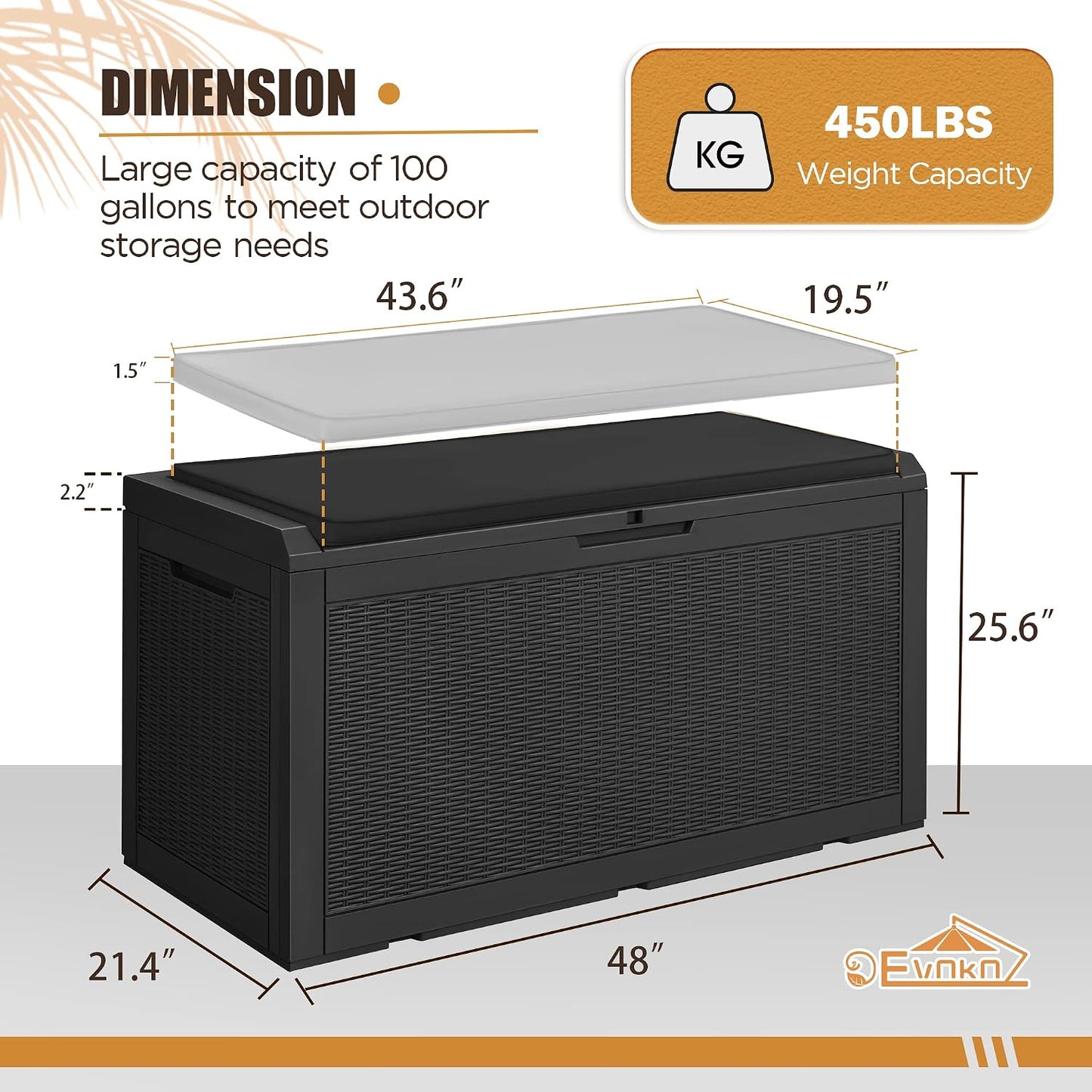 Devoko 100 Gallon Waterproof Large Resin Deck Box Indoor Outdoor Lockable Storage Container for Patio Furniture Cushions Garden Tools (100 Gallon, Black)