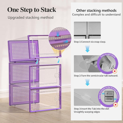 Kuject X-Large Shoe Storage Boxes Organizers for Closet 12 Pack, Fit Size 11,Clear Plastic Stackable Sneaker Containers for Entryway, Space Saving Shoe Rack, Brown
