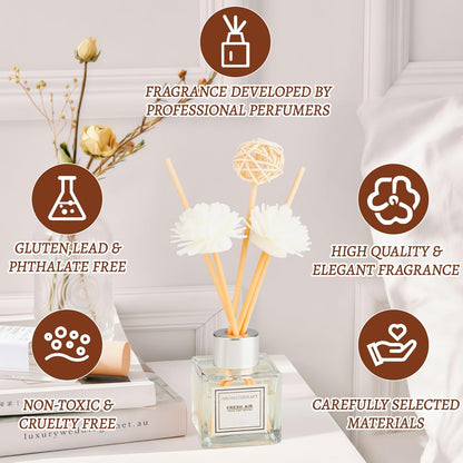 Reed Diffuser Set, 1.7 fl oz Scent Diffuser with Sticks, Freesia Scent for Bathroom Accessories Shelf Decor, Air Fresheners for Home, Home Fragrance Products, House Office Room Decor Aesthetic Gift