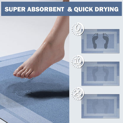 YDKGL Non Slip Bath Mat, Rubber Backing Ultra Thin Bathroom Rugs Fit Under Door Quick Dry Super Absorbent Washable Bath Rug Shower Mat for Bathroom Floor Bathtub Shower Sink, Easy Care Blue 16"x 24"