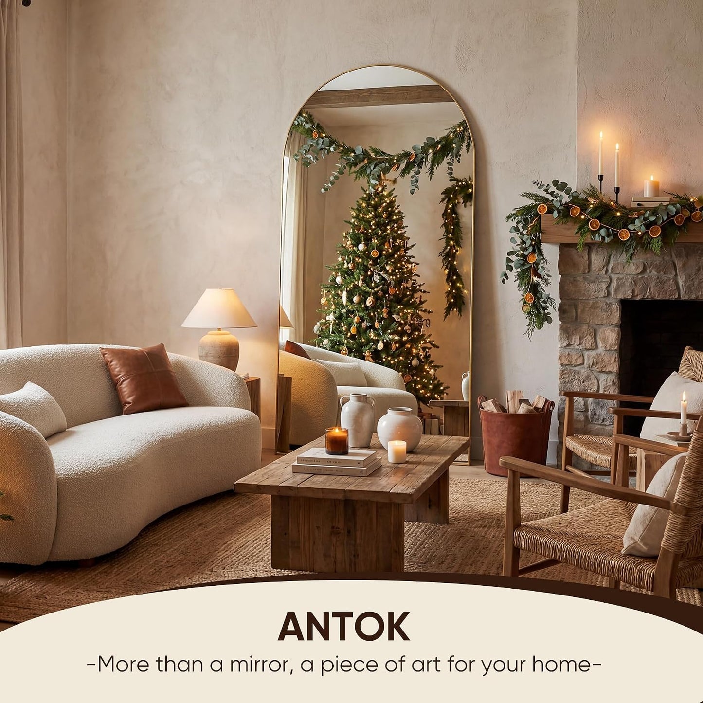 Antok 58" x19” Arched Full Length Floor Mirror, Gold Aluminum Frame, Free Standing/Wall Mount/Leaning for Bedroom, Living Room, Dressing Room