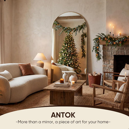 Antok 58" x19” Arched Full Length Floor Mirror, Gold Aluminum Frame, Free Standing/Wall Mount/Leaning for Bedroom, Living Room, Dressing Room