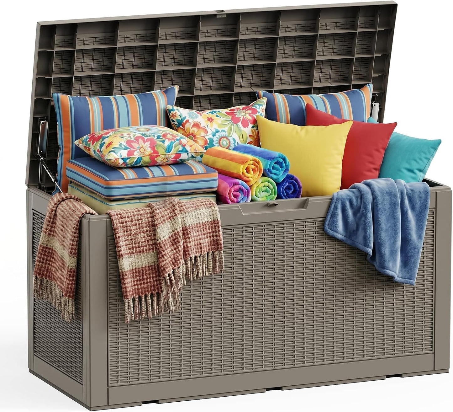 ROJIK 120 Gallon Waterproof Outdoor Deck Storage Box, Lockable Resin Patio Storage Bin with Lid for Garden Tools, Patio Cushions & Outdoor Accessories(Black)