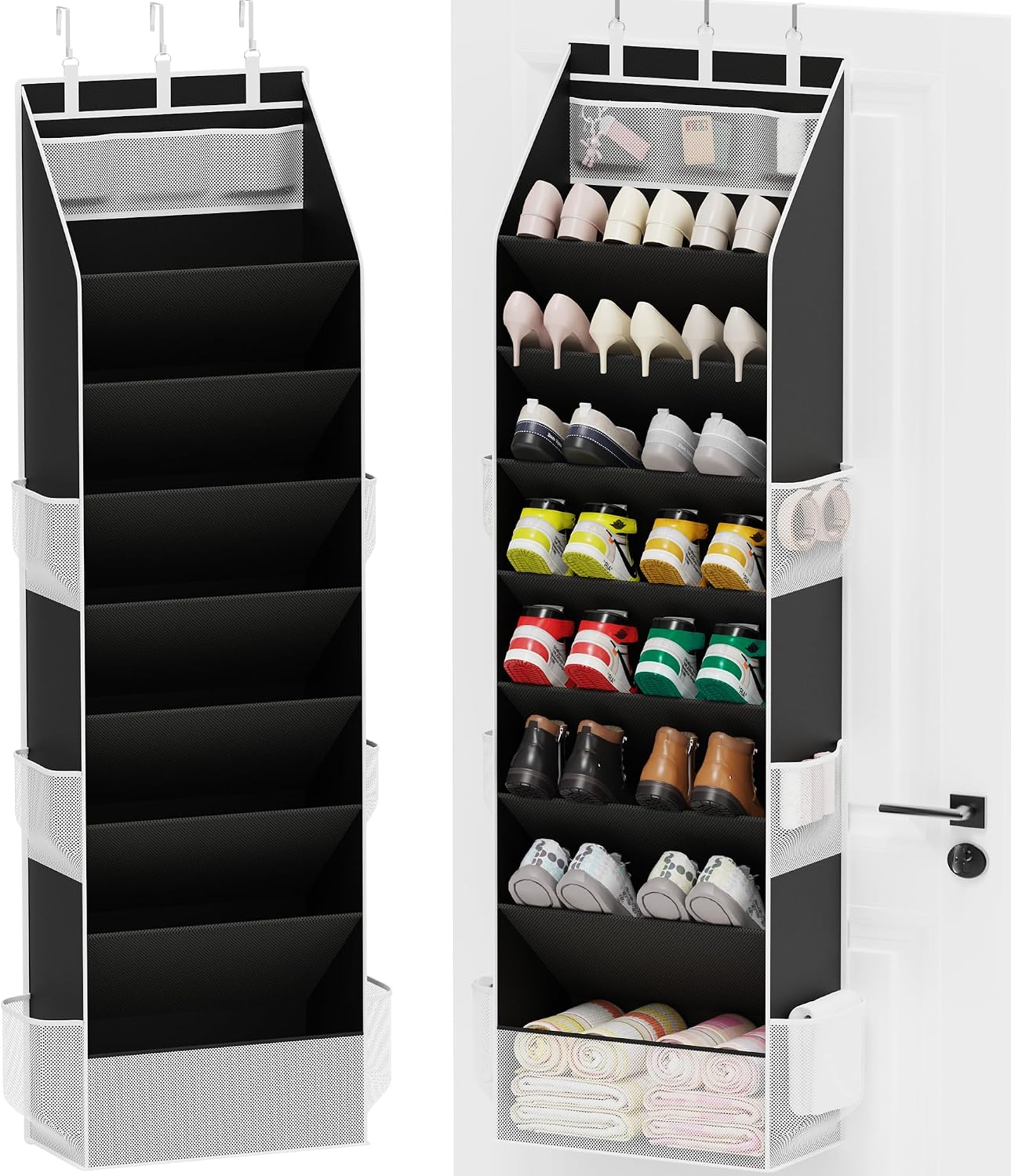 Criusia Shoe Organizer, Over the Door Shoe Organizer, Hanging Closet Shoe Storage with Large Deep Pockets, Fits 16–24 Pairs of Sneakers, Sandals, Boots, Gray