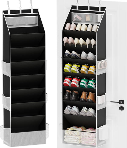 Criusia Shoe Organizer, Over the Door Shoe Organizer, Hanging Closet Shoe Storage with Large Deep Pockets, Fits 16–24 Pairs of Sneakers, Sandals, Boots, Gray