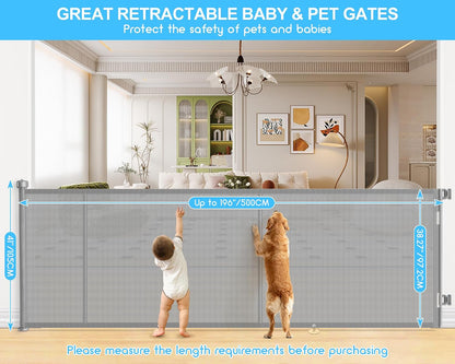 71 inch Retractable Baby Gates, EZIGO Extra Wide Baby Gate for Large Opening Extra Long Mesh Gate for Kids or Pet Dog Gate Child Safety Gate for Stairs Hallways Doorway Indoor Outdoor, Gray
