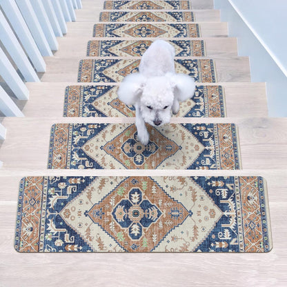 OJIA Non-Slip Carpet Stair Treads for Wooden Steps Set of 15, 30''X8'' Indoor Runner Resistant Rugs Rubber Safety Mats for Dogs, Kids & Elders, Stairway Grip