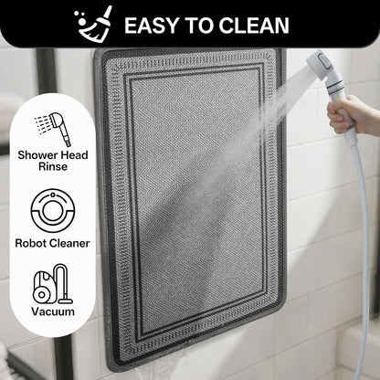 Non Slip Bath Mat with Rubber Backing, Absorbent Quick Dry Bath Rugs Washable, Thin Bathroom Rugs Fit Under Door for Bathroom Floor, Shower and Sink, 16"×24", Grey