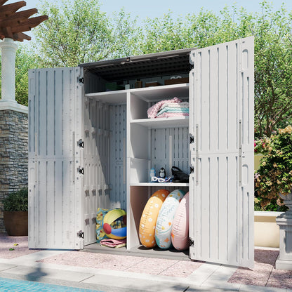 AOXUN Horizontal Storage Sheds 21 Cu.ft, HDPE Outdoor Storage Box 160 Gallon, Waterproof Lockable Resin Deck Box with Spring-Assisted Lid, Patio Storage for Garden, Pool, Cushions, Tools, White