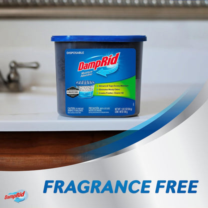 DampRid Fragrance Free Disposable Moisture Absorber with Activated Charcoal, 18 oz., 3 Pack, Moisture Absorber & Odor Remover, Lasts Up To 60 Days, No Electricity Required