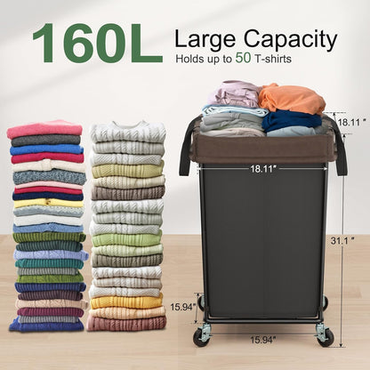 Mefirt 320L Laundry Hamper with Wheels, 3 Section Large Rolling Laundry Basket Bag with Wheels, Clothes Hamper Cart for Laundry, Bedroom, Bathroom and Dorm