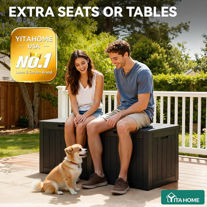 YITAHOME 134 Gallon Large Deck Box | Waterproof Resin Outdoor Storage Box with Lock, Doubles as 2-Person Bench Seating for Patio Furniture Cushions,Garden Tools &