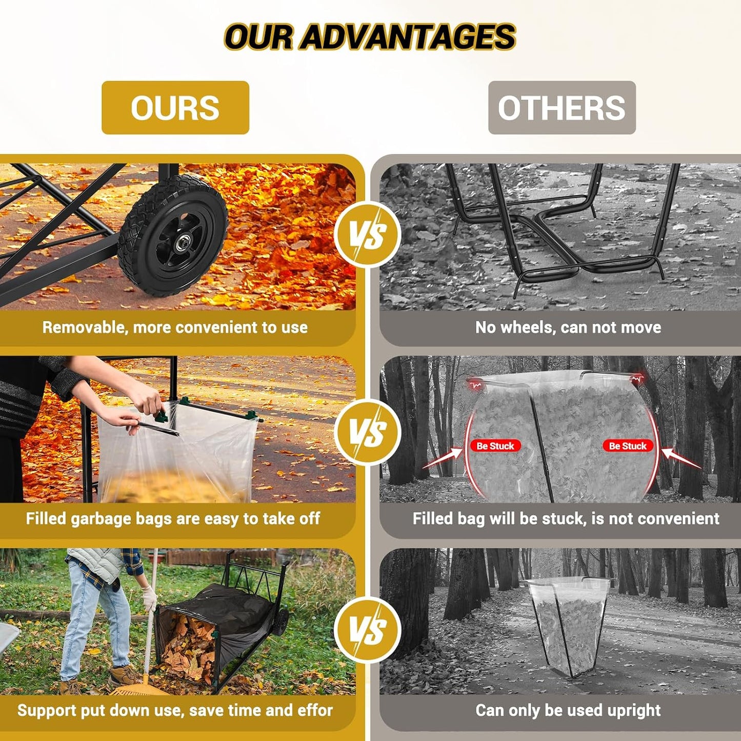 CAROD Trash Bag Holder, Adjustable Metal Leaf Bag Holder from 30-45 Gallon Capacity, Mobile Garbage Bags Cart, Outdoor Garden Leaf Bags Stand for Yard & Lawn Cleanup, Gardening, Camping, Parties