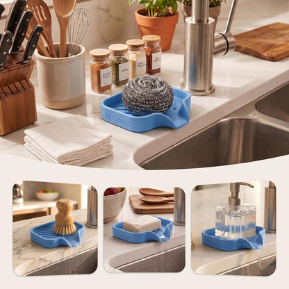 MicoYang Silicone Bathroom Soap Dishes with Drain Spout-Bathroom and Kitchen Sink Organizer,Sponge Holder,Dish Soap Tray,Perfect for Dispenser,Scrubber,Bottle,Cup on Sink or Counter-Coffee 4.9"×3.2"