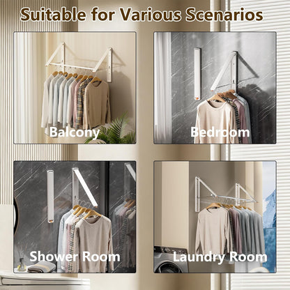 Clothes Drying Rack, Laundry Room Wall Mounted Retractable Clothes Hanger Drying Rack, Laundry Clothing Drying Rack Folding Indoor or Outdoor, Easy Installation Aluminium Dryer, 1pcs(White)