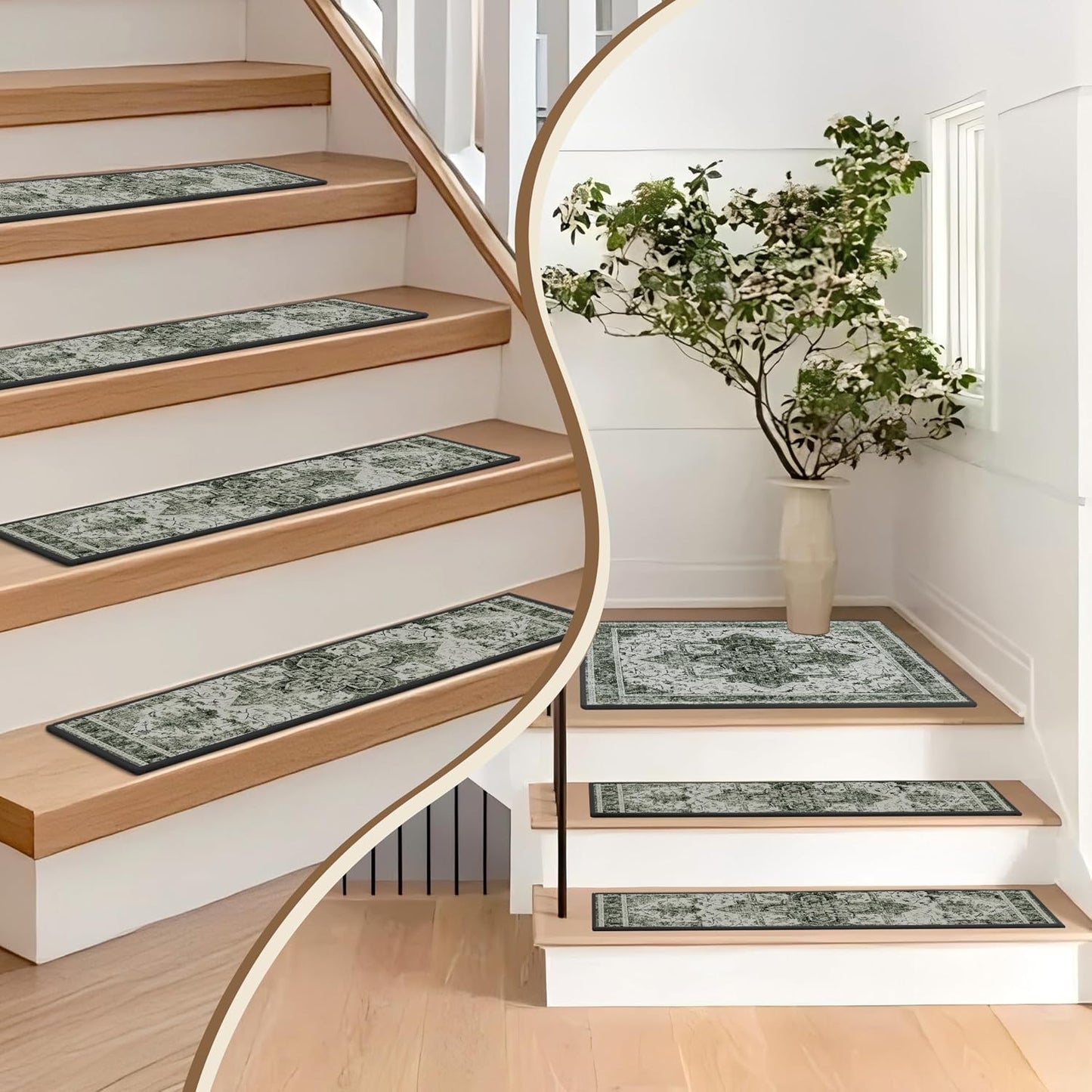 Non-Slip Carpet Stair Treads 15PCS, 8"x30" Peel and Stick Stair Runner for Wooden Steps Indoor, Washable Reusable Adhesive Backing, Pet-Friendly Safety Mats for Kids, Elders, Dogs