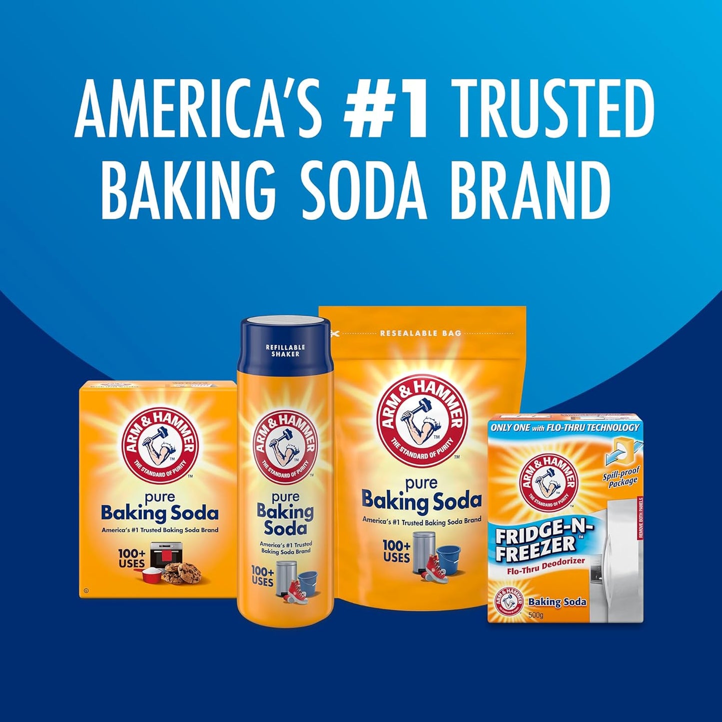 ARM & HAMMER Fridge-n-Freezer Baking Soda Odor Absorber, Helps Keep Food Tasting Fresh, Long-Lasting, Natural & Unscented Deodorizer for Kitchen & Home, 14 Oz, 12 Pack