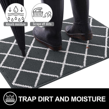Finchitty Indoor Door Mat, Dirt Resistant and Absorbent, Low-Profile, Non-Slip, Washable Inside Floor Mats for Front Door, Back, and Entrance, 32" x 20", Grey