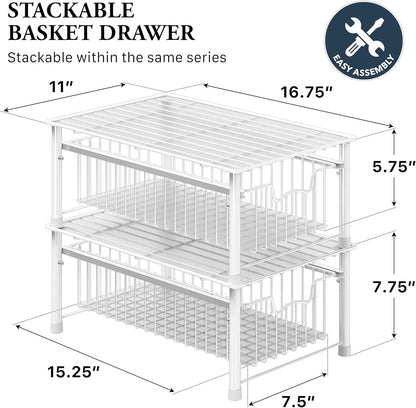 Simple Houseware Stackable 2 Tier Sliding Basket Organizer Drawer, Chrome
