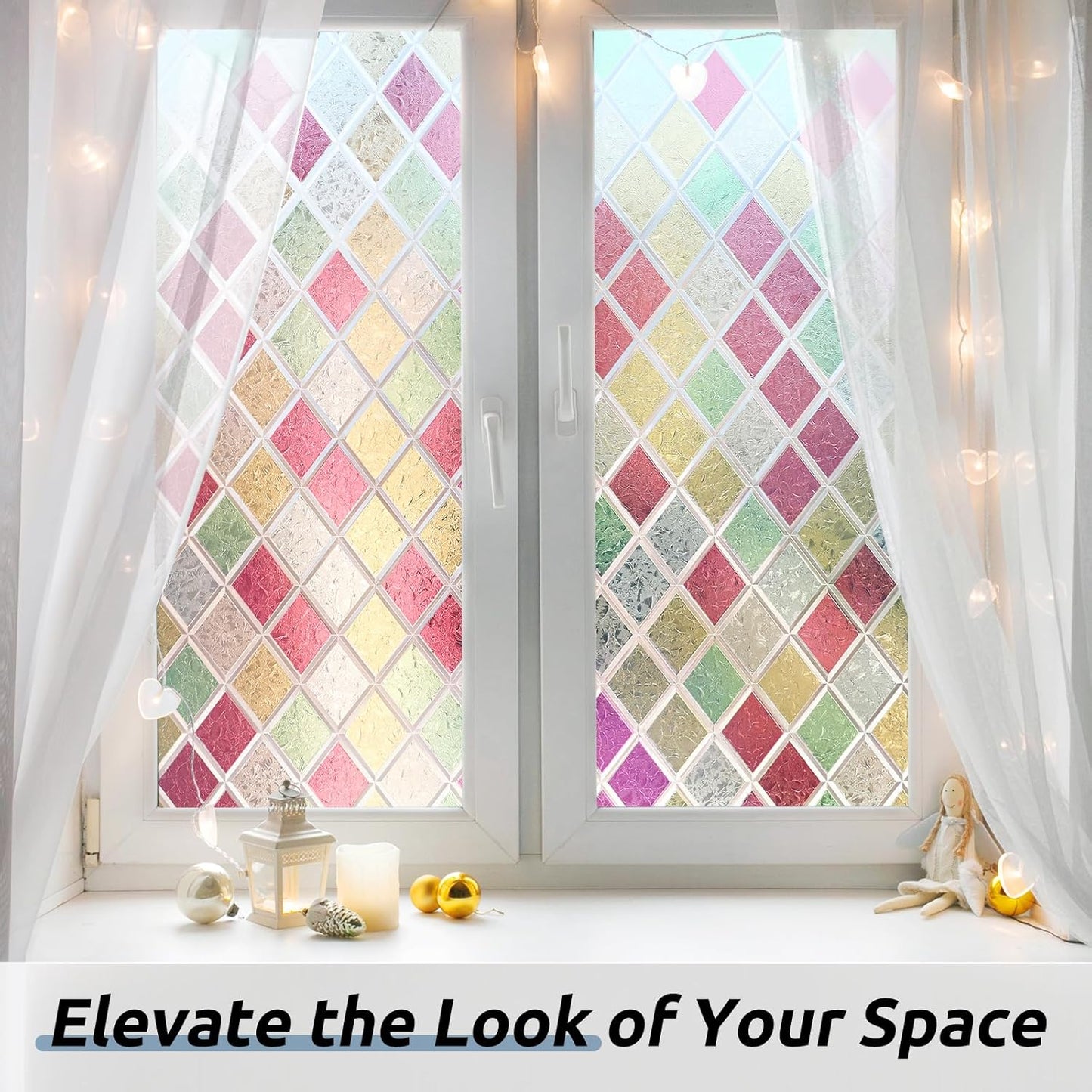 rabbitgoo Window Privacy Film, Decorative Privacy Window Film Sun Blocking, Frosted Glass Cling for Home Door, Non-Adhesive Static Cling Sticker Covering Heat Blocker, Clear, 17.5" x 78.7"