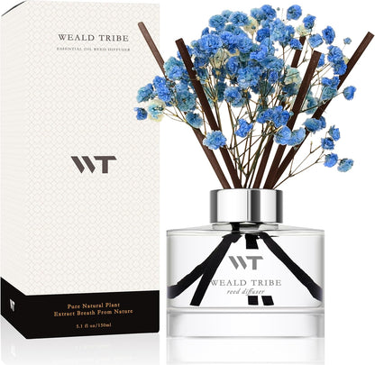 Flower Reed Diffuser Set Wild Eucalyptus Mint Scent for Bathroom Accessories Shelf Decor & Air Fresheners, Sticks Defusers with 5.1 fl oz Essential Oils & Leaves, House Bedroom Office Decor & Gifts