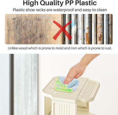 Kitstorack 8-Tier Vertical Plastic Shoe Rack, Freestanding Stackable Storage Organizer for Small Closets and Tight Spaces