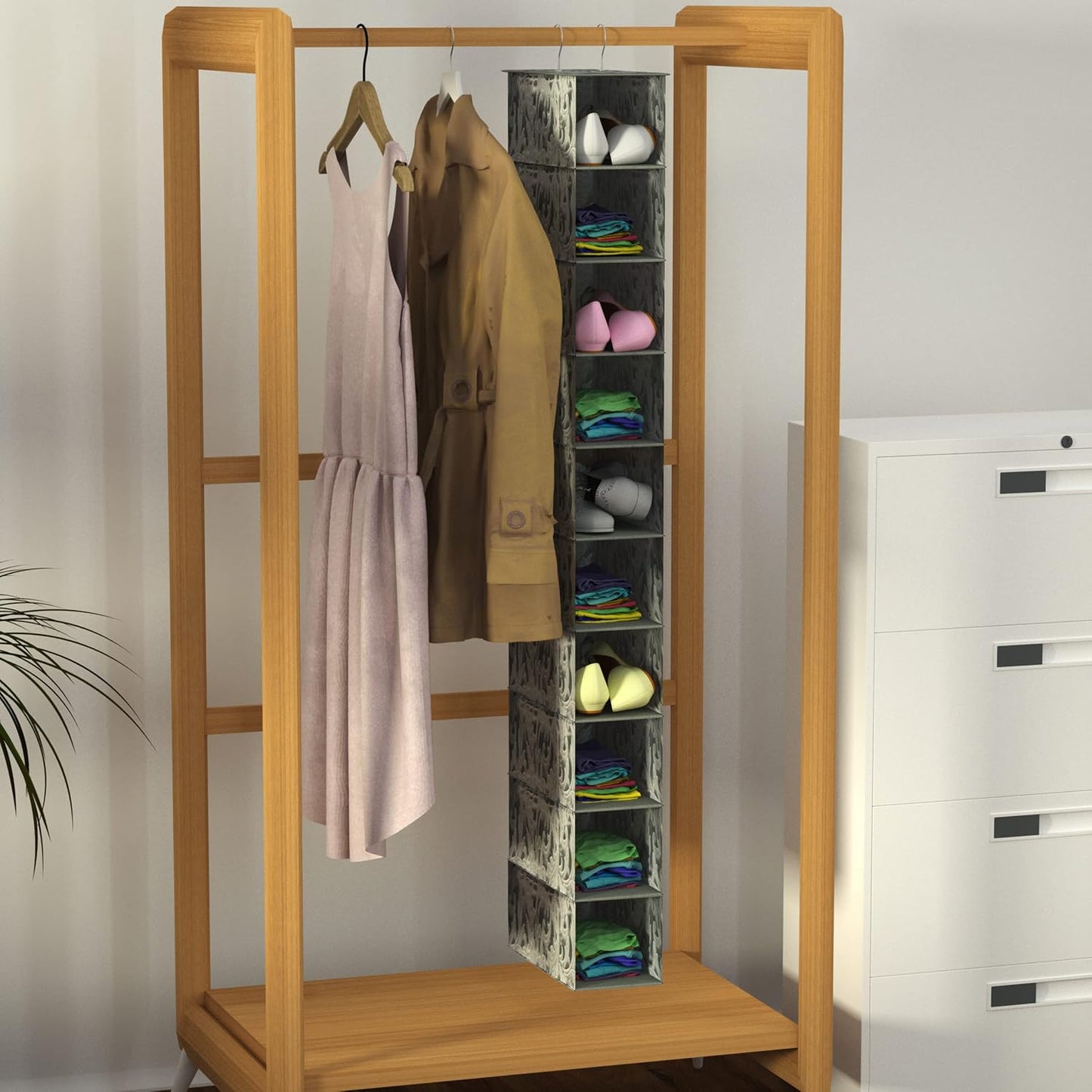 Libeder Hanging Shoe Organizer, 10-Shelf Closet Organizer with 6 Mesh Side Pockets