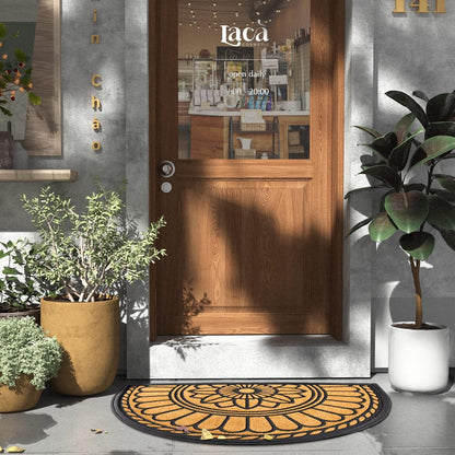 Mibao Front Door Mat Indoor Outdoor Entrance, Semicircular Entrance Mat, Half Round Waterproo Non-Slip Durable Rubber Door Mats, Low Profile Heavy Duty Doormat for Garage, Patio, 30" x 18", Yellow