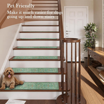OJIA Insect Print Stair Treads Non Slip Stair Runners for Wooden Steps Indoor, 15PCS 8"x30" Rubber Backing Carpet Treads for Wood Stairs Staircase Step Treads for Kids & Dogs, Stair Covers, Black