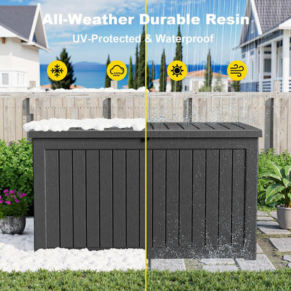 PatioZen 100 Gallon Resin Deck Box, Lockable Patio Outdoor Storage Box for Furniture, Garden Tools and Tools Storage, Waterproof Outside Storage Boxes - Black
