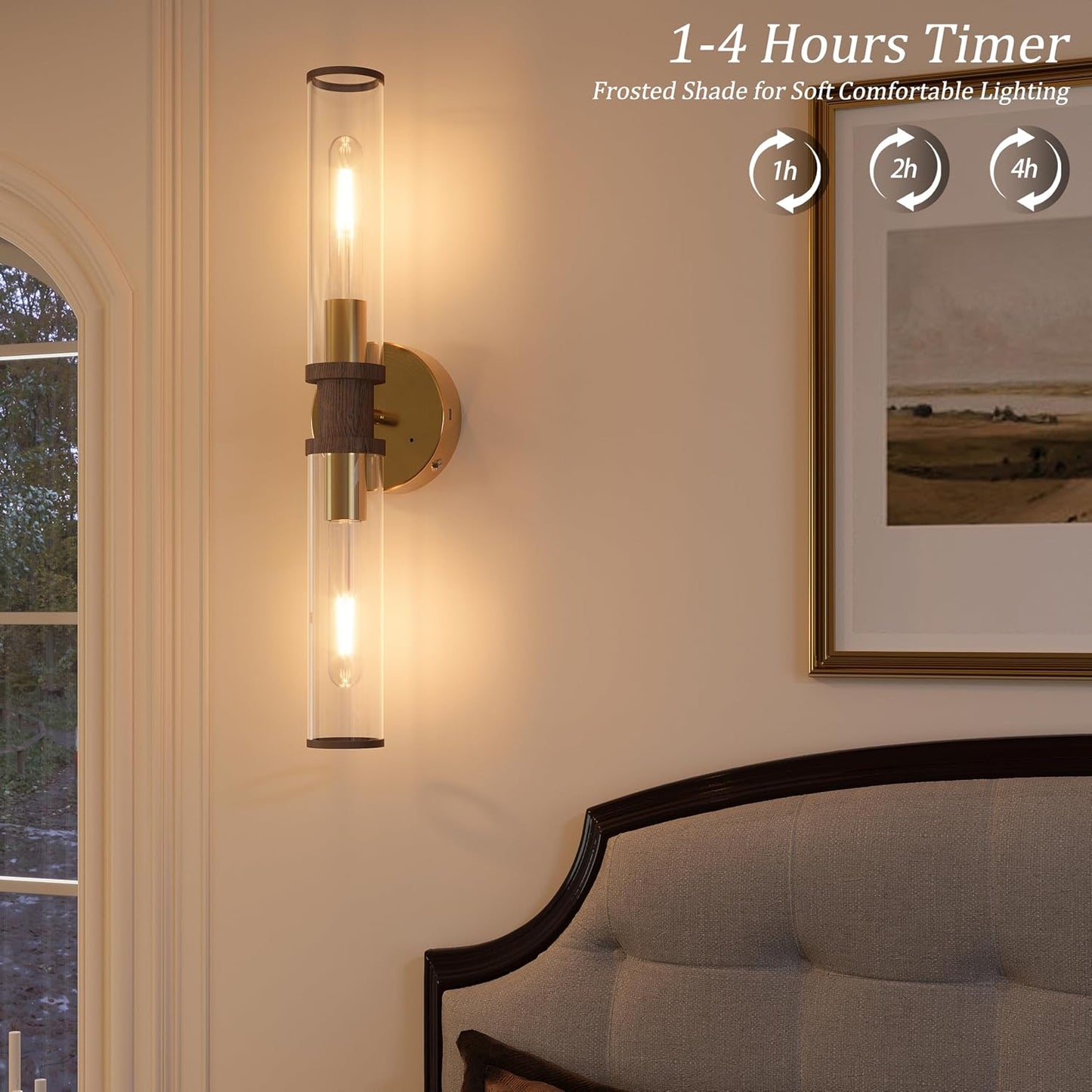 Wireless Wall Sconces with Remote Control, Battery Operated Wall Sconce Set of 2 with Timer, Gold Rechargeable Dimmable Glass Wall Lights for Living Room Bedroom Hallway Entryway 3000K, 20.5 Inch