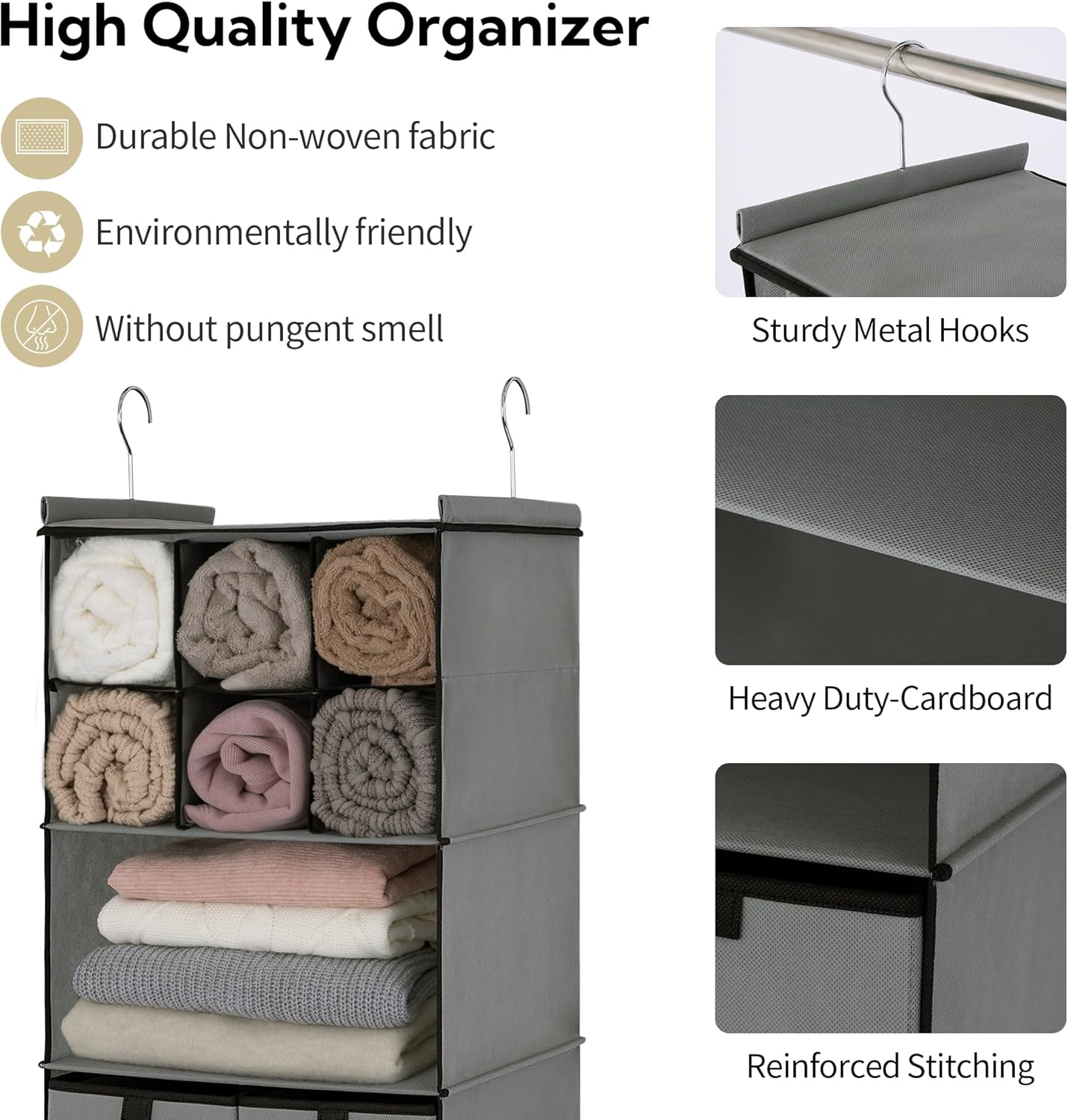 GRANNY SAYS 3-Shelf Hanging Closet Organizer and Storage, Collapsible Hanging Closet Shelves, Hanging Organizer for Closet & RV, Gray, 29 ½" H X 12" W X 12" D, 1-Pack