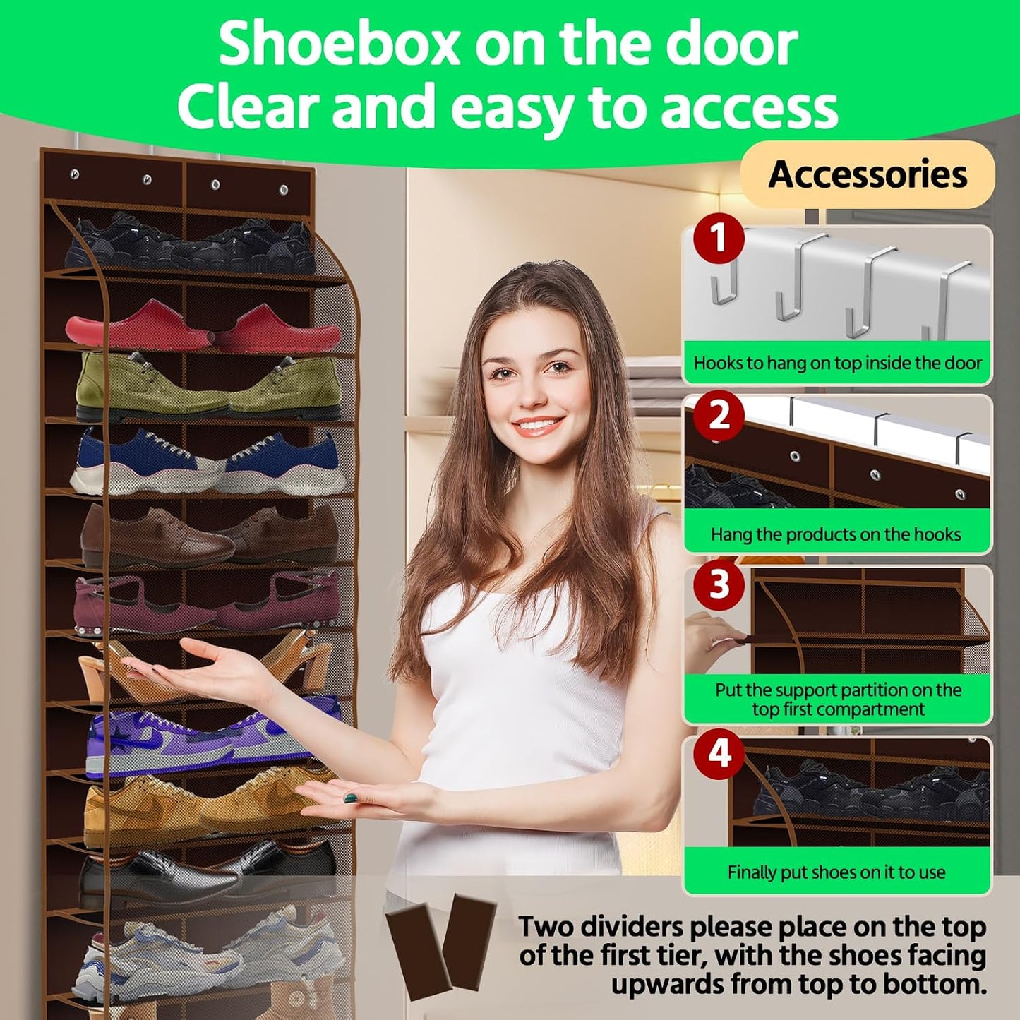 PAULONE 12 Pocket Over the Door Shoe Organizer,Reusable Breathable Large Mesh Bag Men's & Women's Sneaker Organizer,Shoe Organizer for Kids,Hanging Shoe Storage Hanging Bag (White)