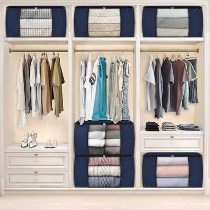 Fab totes 6 Pack Storage Bags for Clothes and Blanket, Foldable Closet Organizers and Storage with Zippers, Clear Window and Handles, Fabric Storage Bins for Sweater, Comforter, Bedding,Linen Sheets