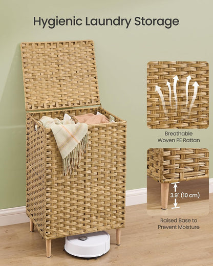 SONGMICS 3-Section Laundry Hamper with Lid, 42.2 Gal (160L) PE Rattan Laundry Basket with Removable Washable Liners, for Bedroom & Living Room, Chestnut Brown ULCB223ME01