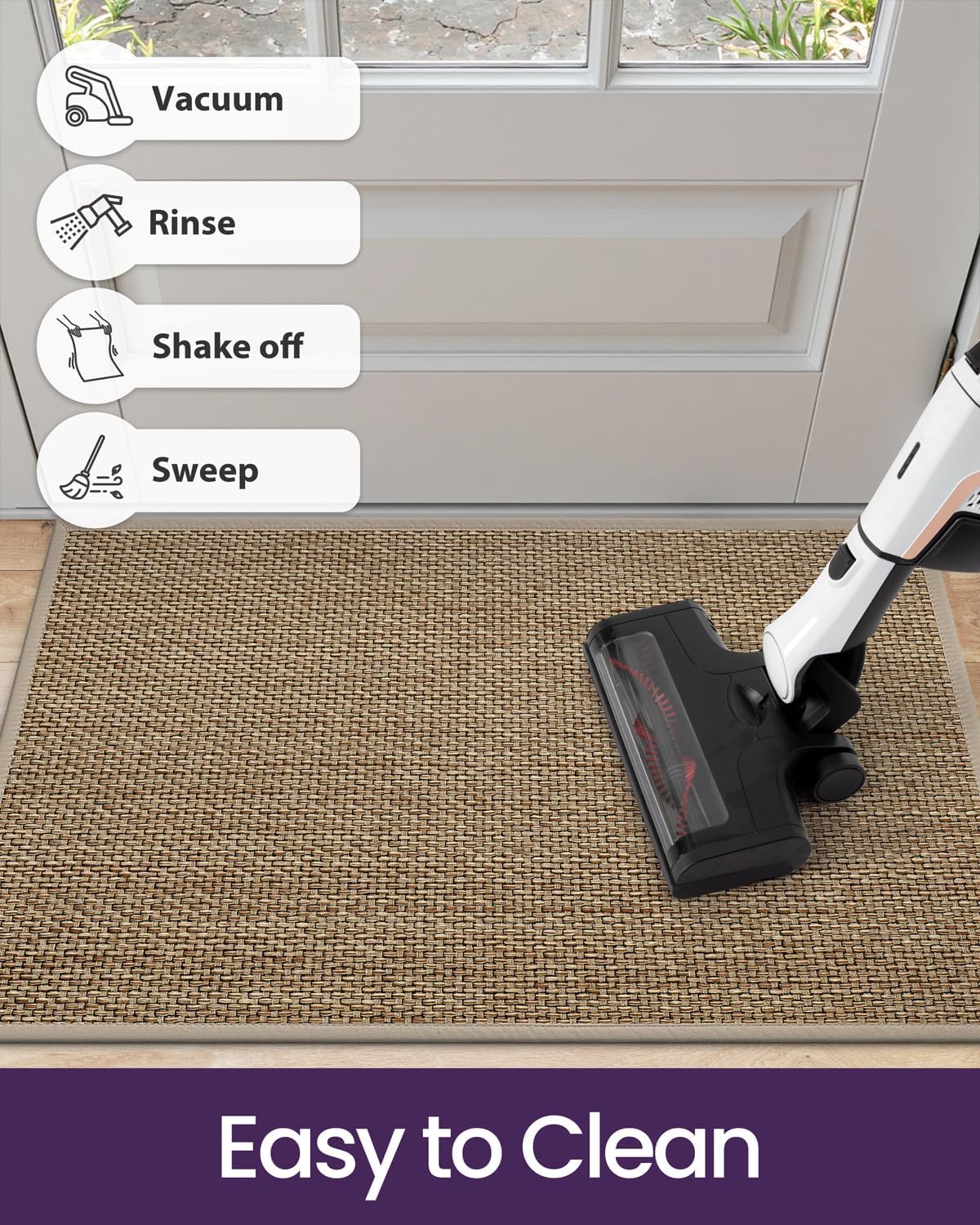 DEXI Ultra Thin Entryway Indoor Door Mat 24x36, Non Slip Rubber Backing Inside Entry Mat, Low Profile Easy Clean Dirt Trapper Doormat for Inside Entrance Patio, Beige