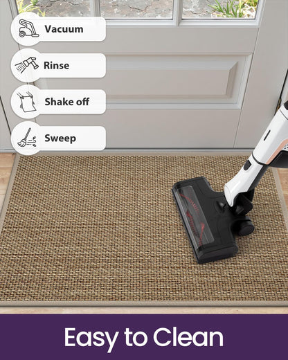 DEXI Ultra Thin Entryway Indoor Door Mat 24x36, Non Slip Rubber Backing Inside Entry Mat, Low Profile Easy Clean Dirt Trapper Doormat for Inside Entrance Patio, Beige