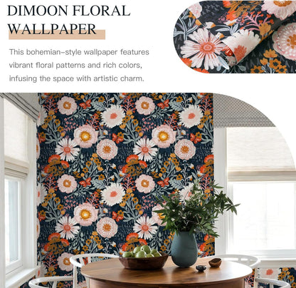 Dimoon 17.3''x78.7'' Peel and Stick Wallpaper Floral Cute Contact Paper Vintage Village Country Cottage Wallpaper Farmhouse Yellow Beige Renter Friendly Geometry Waterproof Embossed Kitchen Bedroom