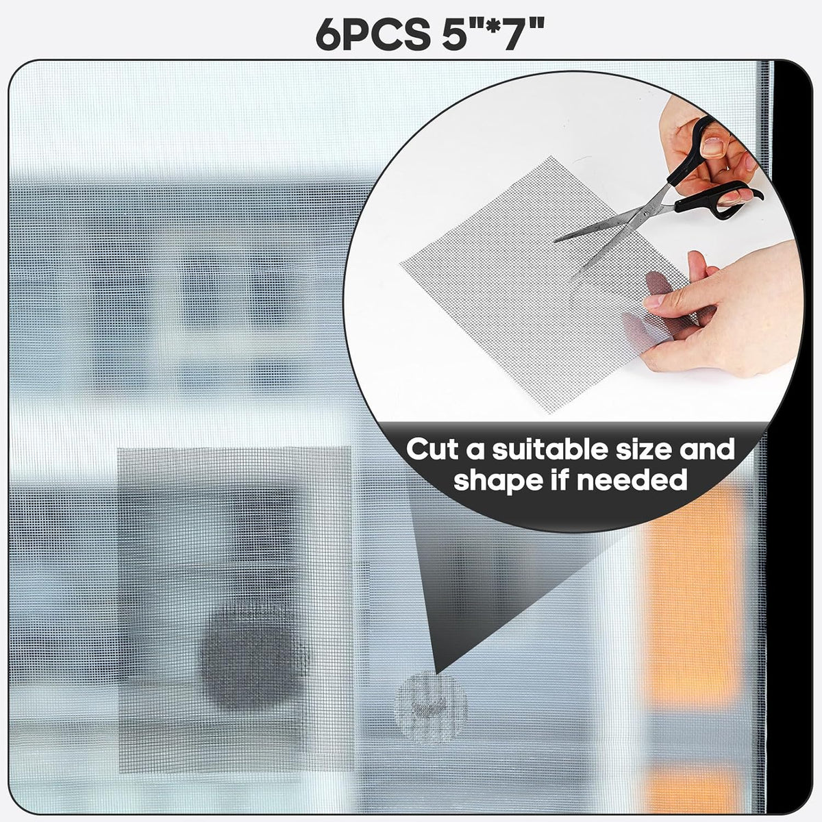 Secopad 5" x 7" Black/Grey Screen Repair Kit, 6 PCS Window Screen Patch Repair Tape for Mesh Window Door, Strong Adhesive Fiberglass Mesh Pacth Tape