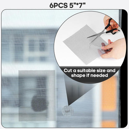 Secopad 5" x 7" Black/Grey Screen Repair Kit, 6 PCS Window Screen Patch Repair Tape for Mesh Window Door, Strong Adhesive Fiberglass Mesh Pacth Tape