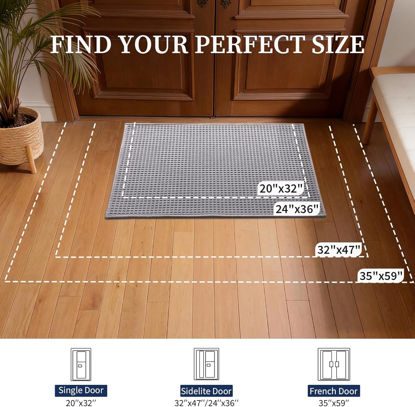 YIHOUSE Indoor Door Mat 24" x 36", Non-Slip Washable Entryway Mat, Dirt Trapper Absorbent Entrance Mat, Low Profile Floor Mat for Front/Back Door, Entryway, Khaki