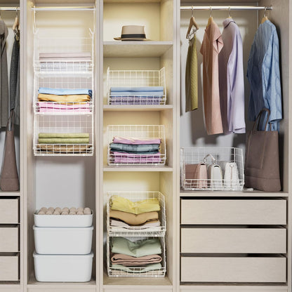 X-cosrack 3-Tier Hanging Closet Organizer, Laundry Room Organization | Space Saving Shelves with 1.65" Hook & 5 S-Hooks | Hanging Wire Baskets (12.4" W x 8.8" H x 10.24-11.8" D)
