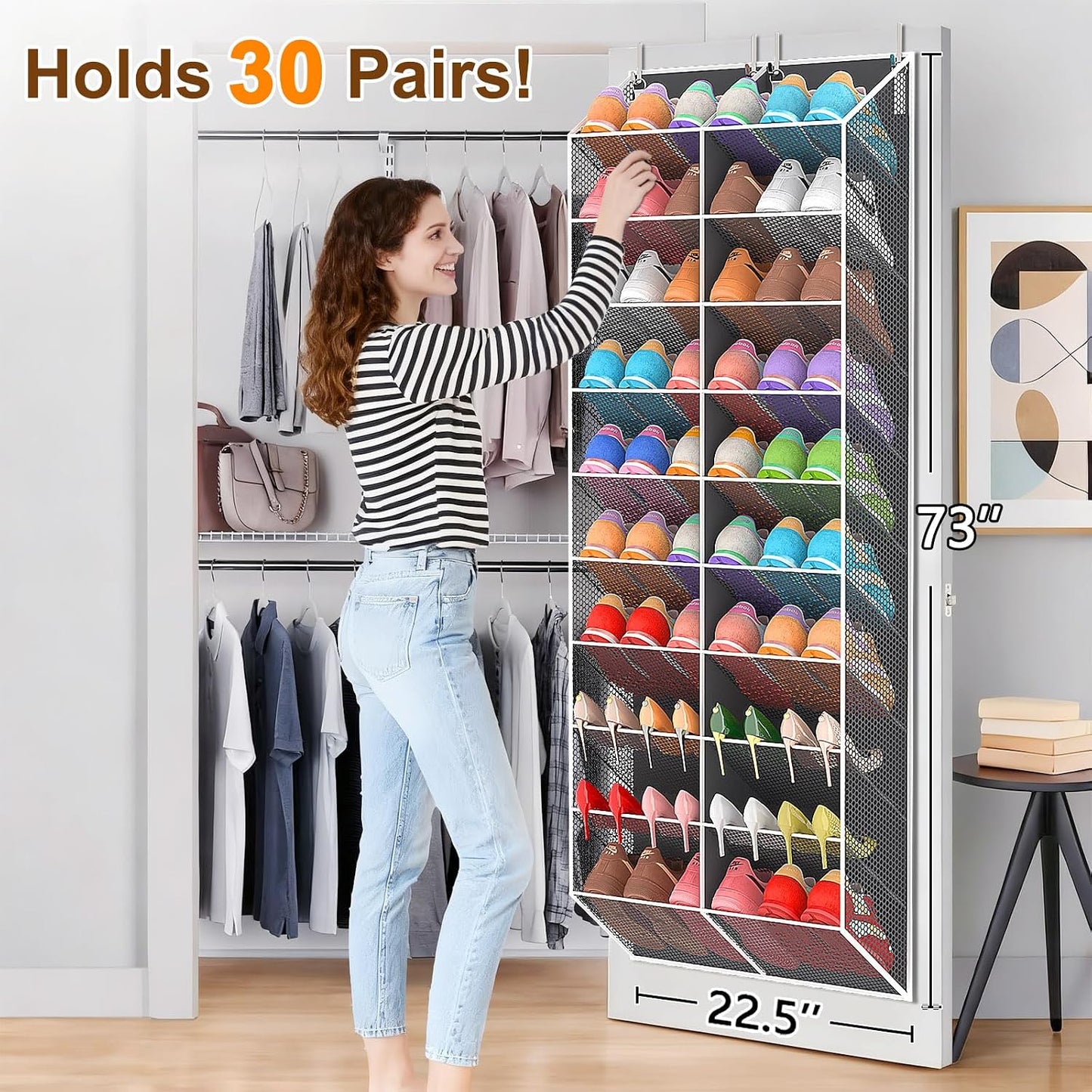 UVIAHOMI Over the Door Shoe Organizer for 20-30 Pairs, 10-Tier, Black