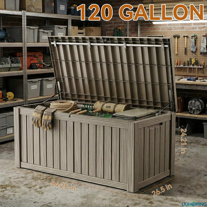 230 Gallon Large Outdoor Storage Box Waterproof, UV Resistant Resin Deck Box with Hydraulic Rod & Lockable Latch for Patio Furniture, Outside Storage Box for Garden Tools, Patio Cushions, Black
