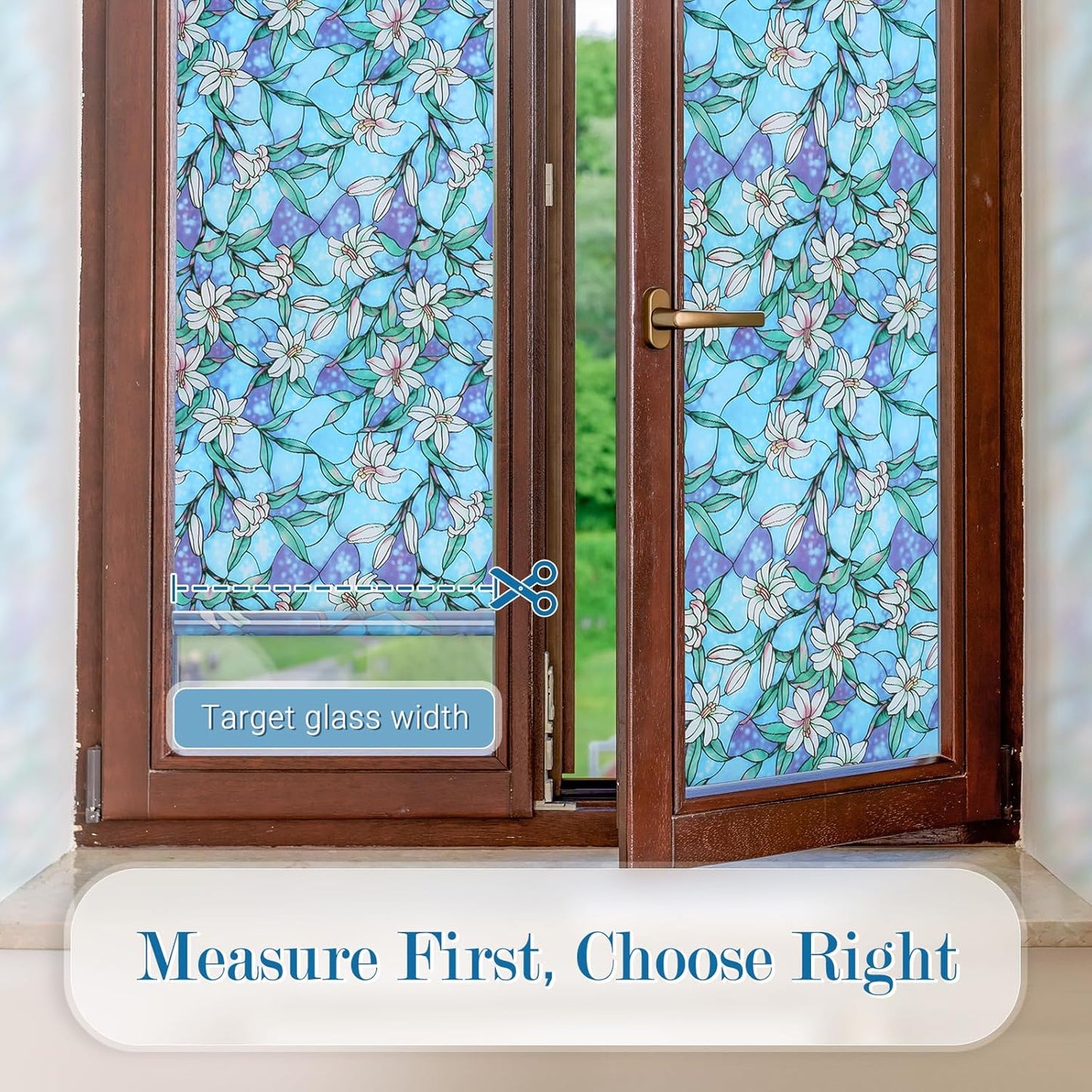 rabbitgoo Window Privacy Film, Decorative Stained Glass Window Film, Sun Blocking Glass Clings, Renter-Friendly Static Cling Frosted Sticker Covering for Home Door, Rainbow Tulip 17.5" X 78.7"