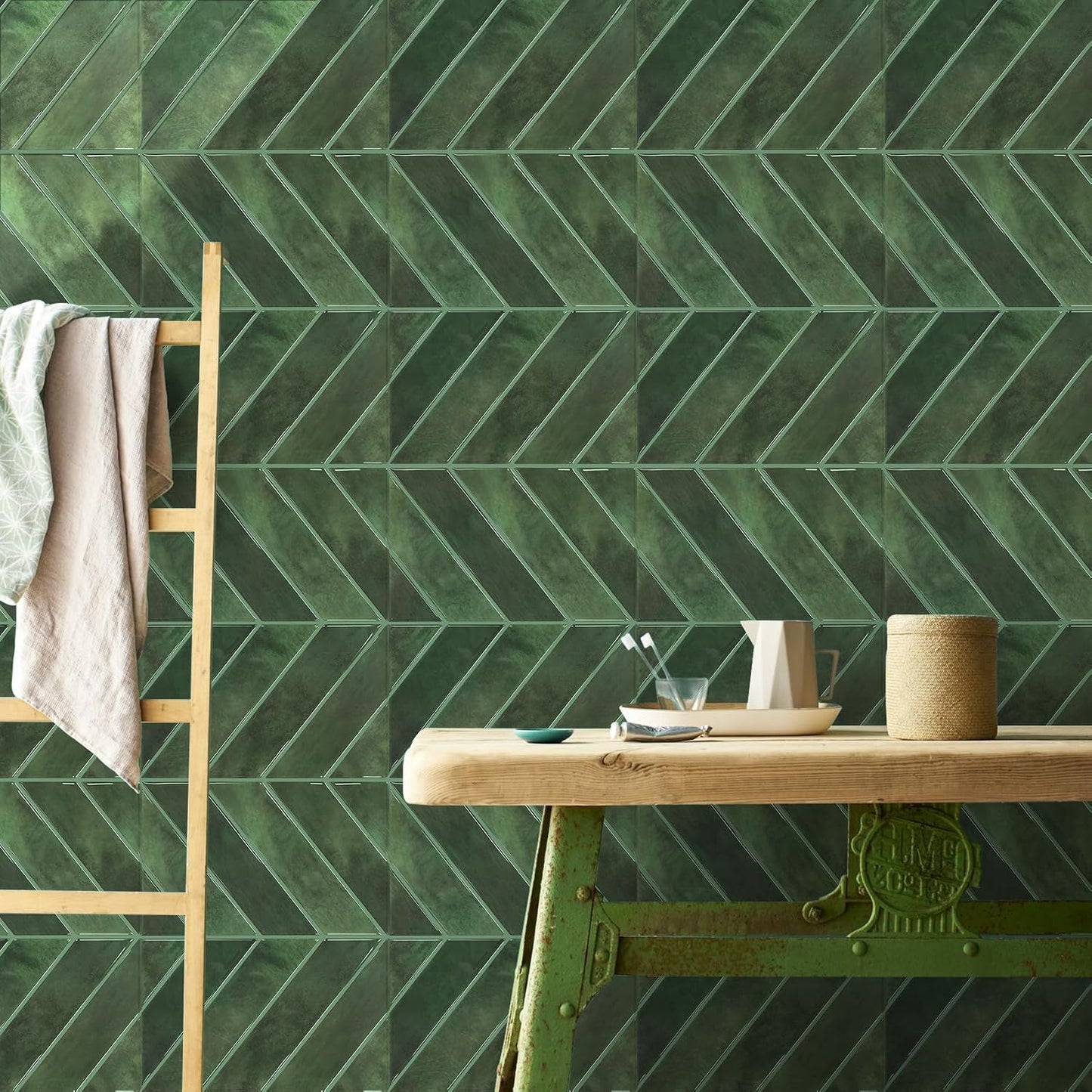 STICKGOO 10 Sheets Thicker Herringbone Peel and Stick Backsplash, 12.6”×9.7” Stick on Wall Tiles, Self Adhesive Tile Sticker for Kitchen Backsplash and Bathroom, White with Grey Grout