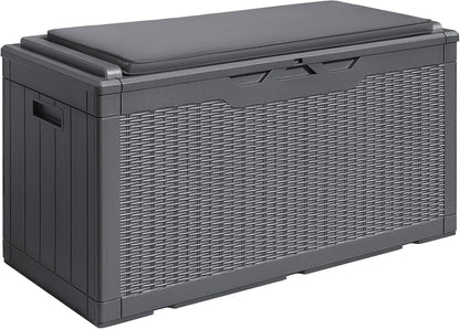 Devoko 100 Gallon Waterproof Large Resin Deck Box Indoor Outdoor Lockable Storage Container for Patio Furniture Cushions Garden Tools (100 Gallon, Black)